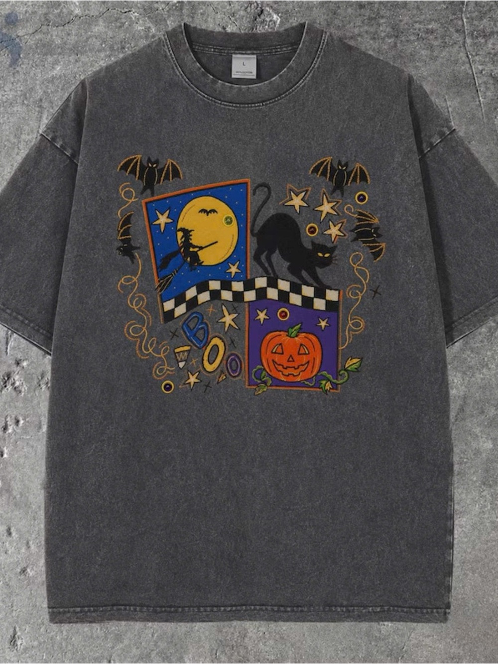 Comfort Colors Pepper Halloween Graphic Tee with Black Cat & Pumpkin